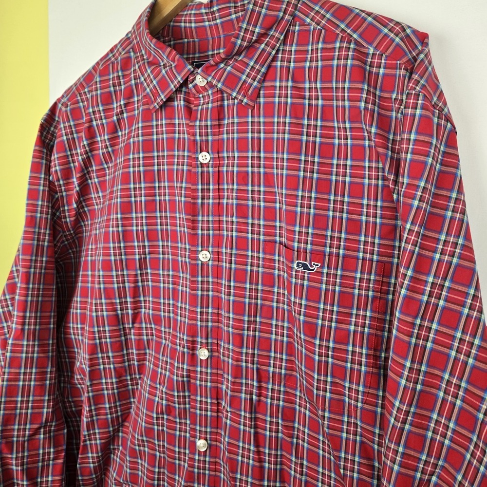 Vineyard‎ Vines Shirt Mens XL Red Plaid Classic Fit Trucker Long Sleeve Preppy